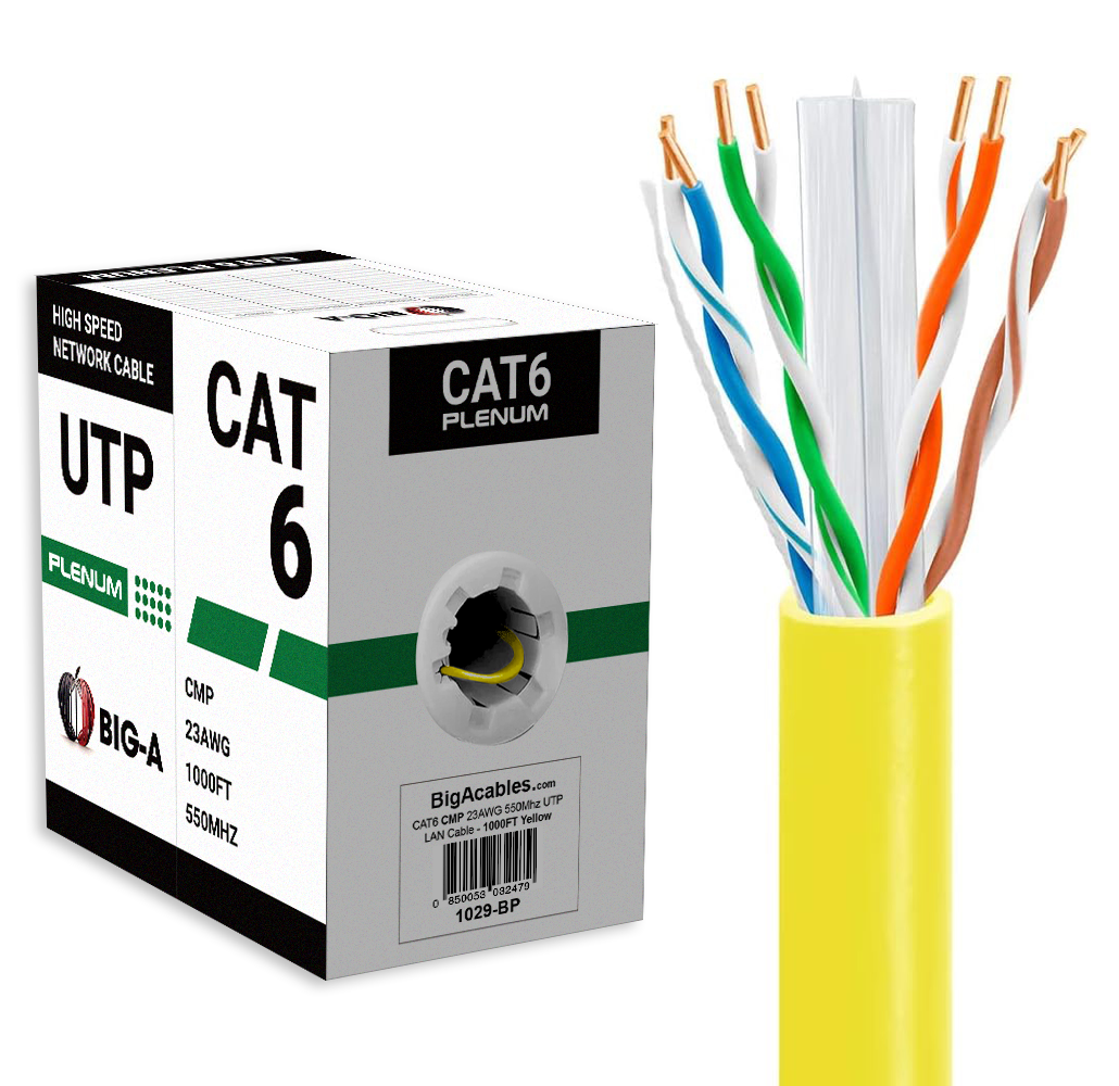 Cat6 Plenum Ethernet Cable 1000ft CMP 23AWG UTP 550MHz Easy Pull Box