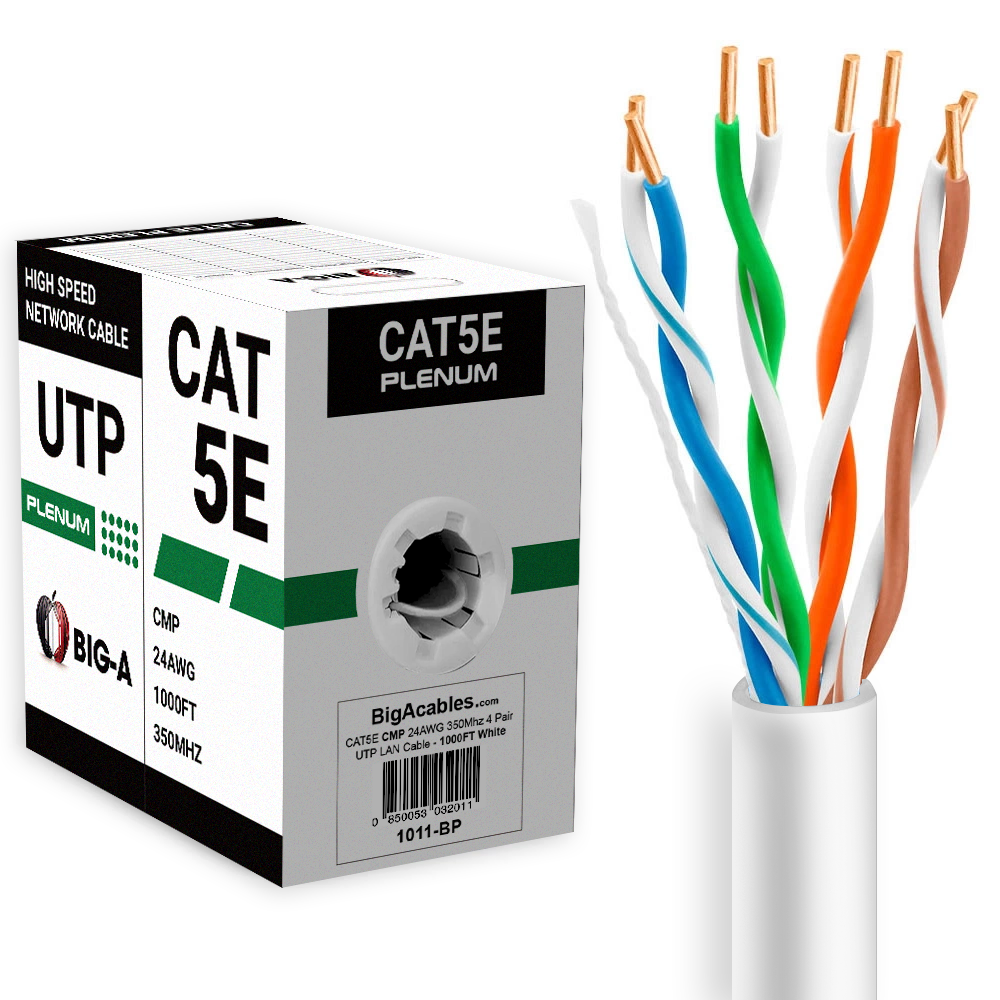 Cat5e Ethernet Cable 1000ft | Plenum (CMP) | UTP 24AWG | 350MHz