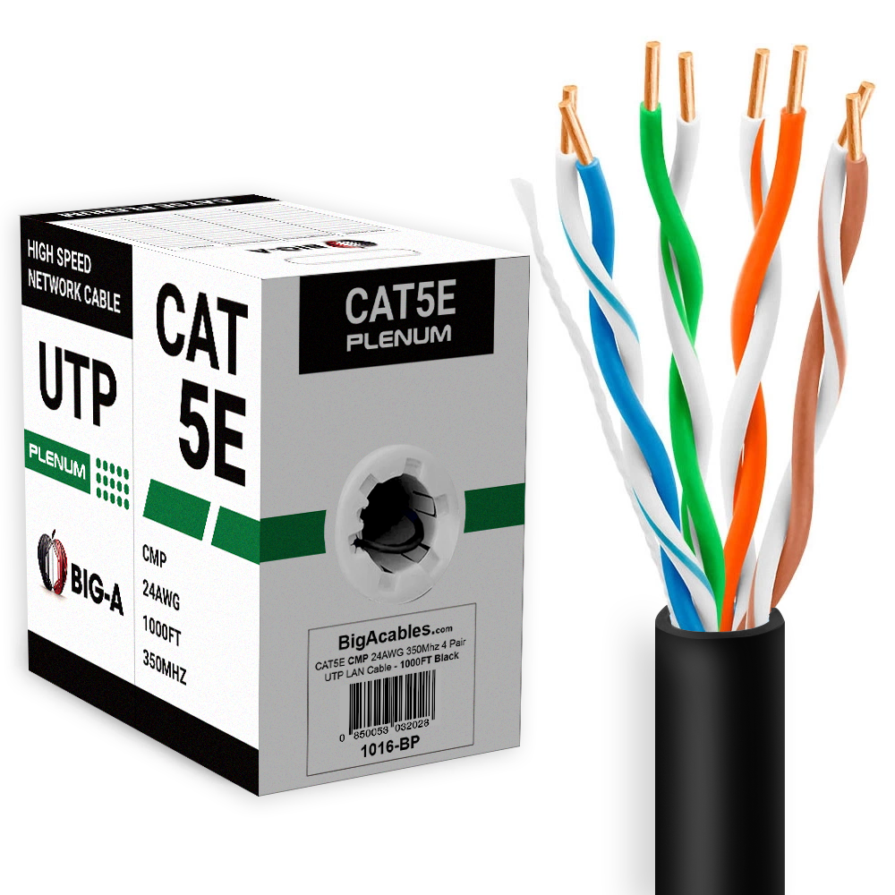 Cat5e Ethernet Cable 1000ft | Plenum (CMP) | UTP 24AWG | 350MHz