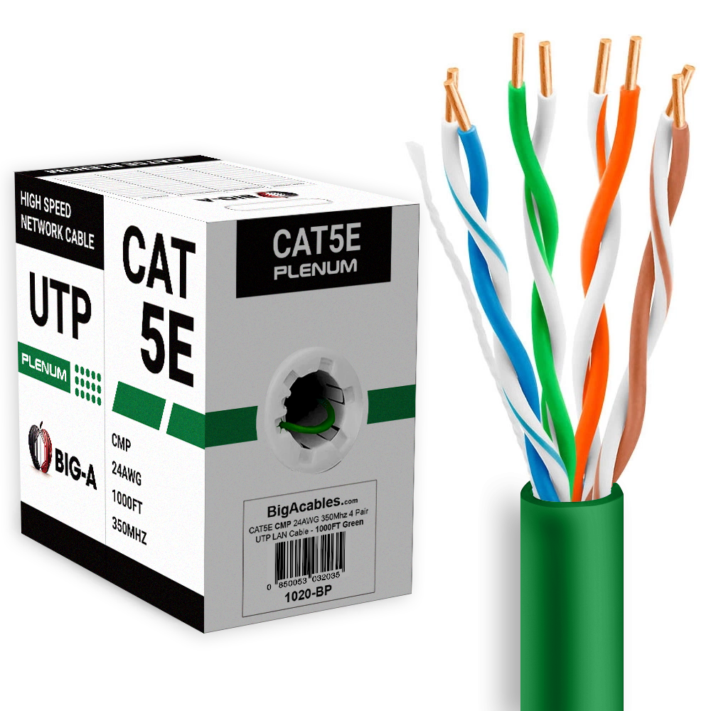 Cat5e Ethernet Cable 1000ft | Plenum (CMP) | UTP 24AWG | 350MHz