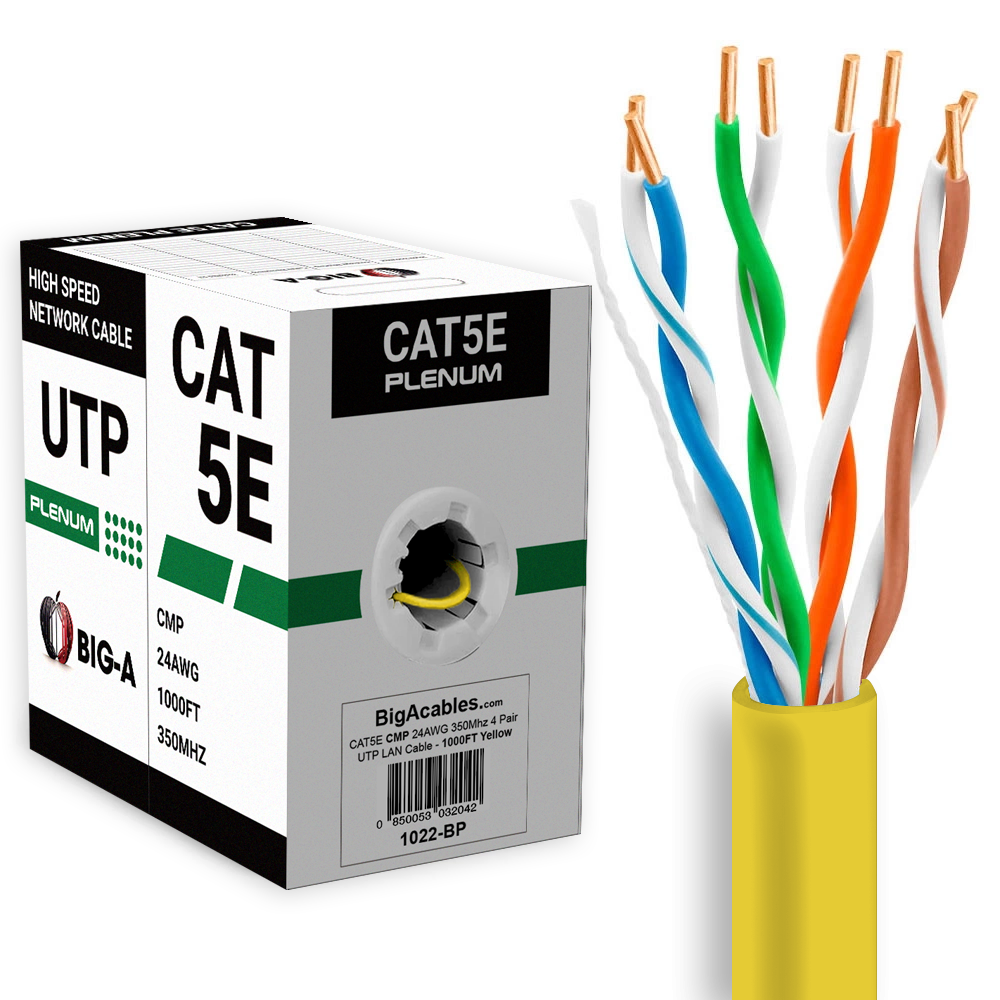 Cat5e Ethernet Cable 1000ft | Plenum (CMP) | UTP 24AWG | 350MHz
