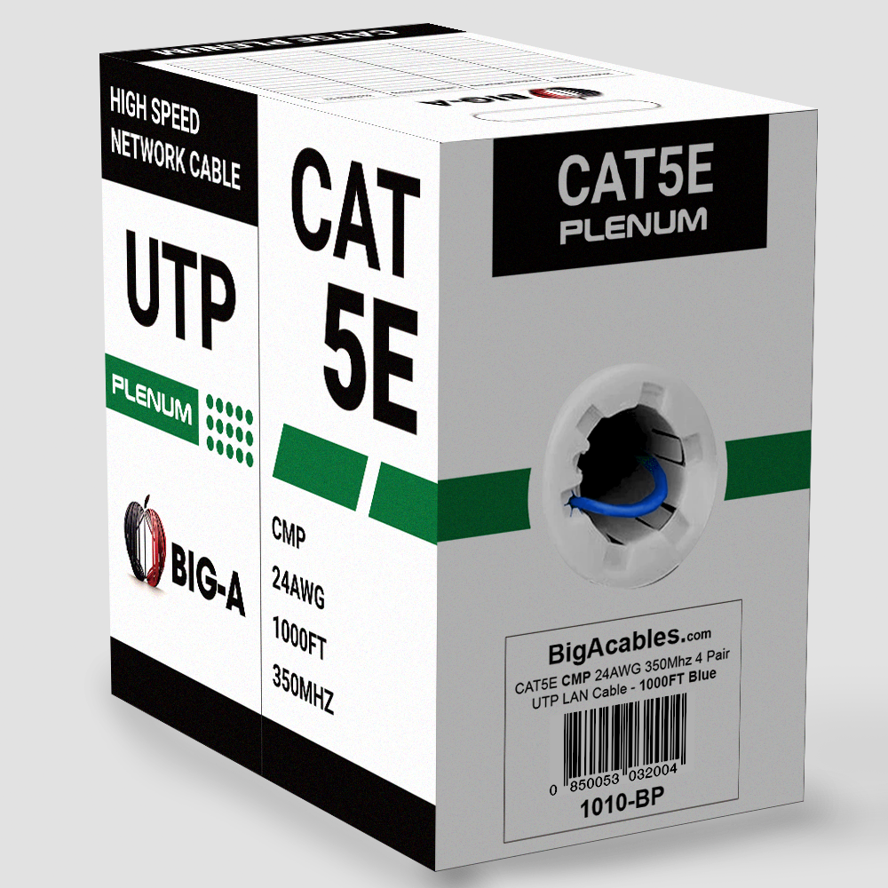 Cat5e Ethernet Cable 1000ft | Plenum (CMP) | UTP 24AWG | 350MHz