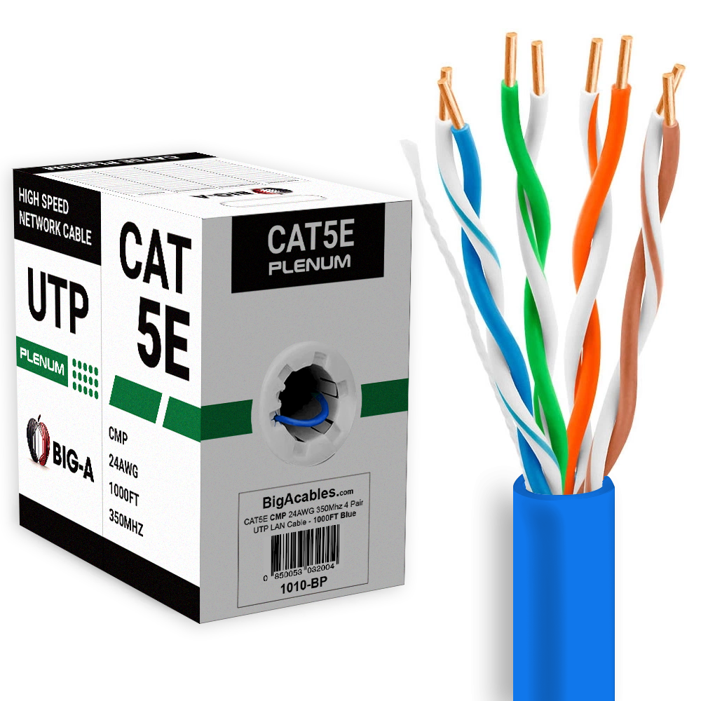 Cat5e Ethernet Cable 1000ft | Plenum (CMP) | UTP 24AWG | 350MHz