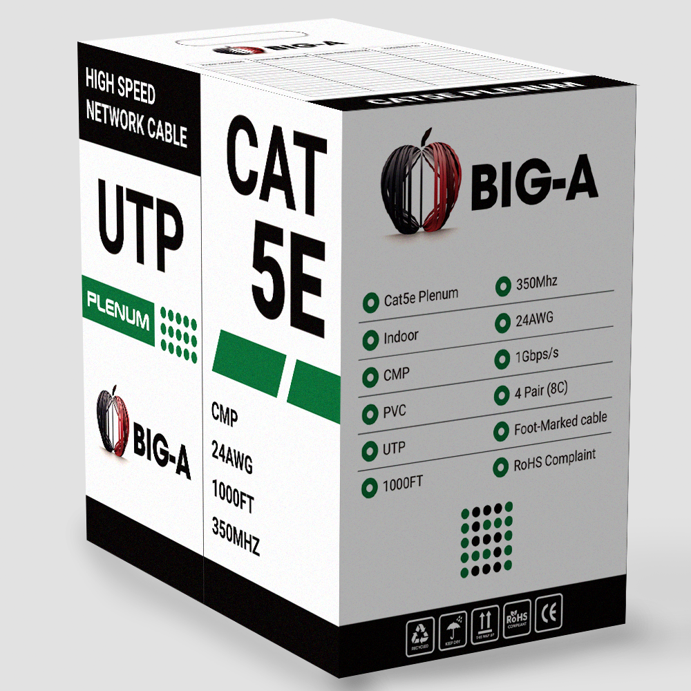 Cat5e Ethernet Cable 1000ft | Plenum (CMP) | UTP 24AWG | 350MHz