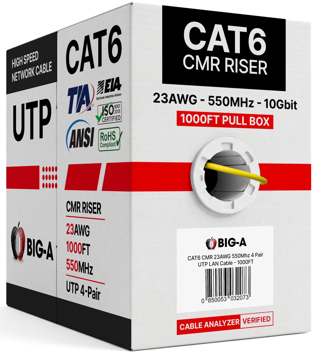 Cat6 Ethernet Cable 1000ft CMR Riser 550MHz UTP Network Cable Pull Box for CCTV, Internet & Smart Home Wiring
