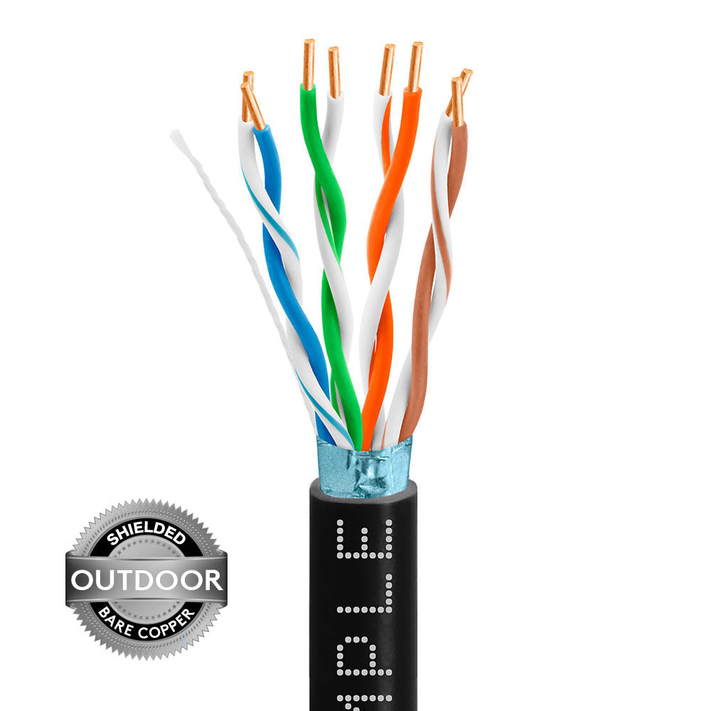 Cat5e Ethernet Cable Outdoor 24AWG Solid Bare Copper Direct Burial 350MHz 1000ft