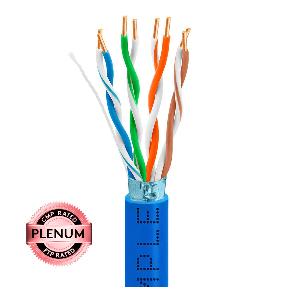 Cat5e Ethernet Cable CMP Plenum Shielded 24AWG Solid Bare Copper 350MHz 1000ft