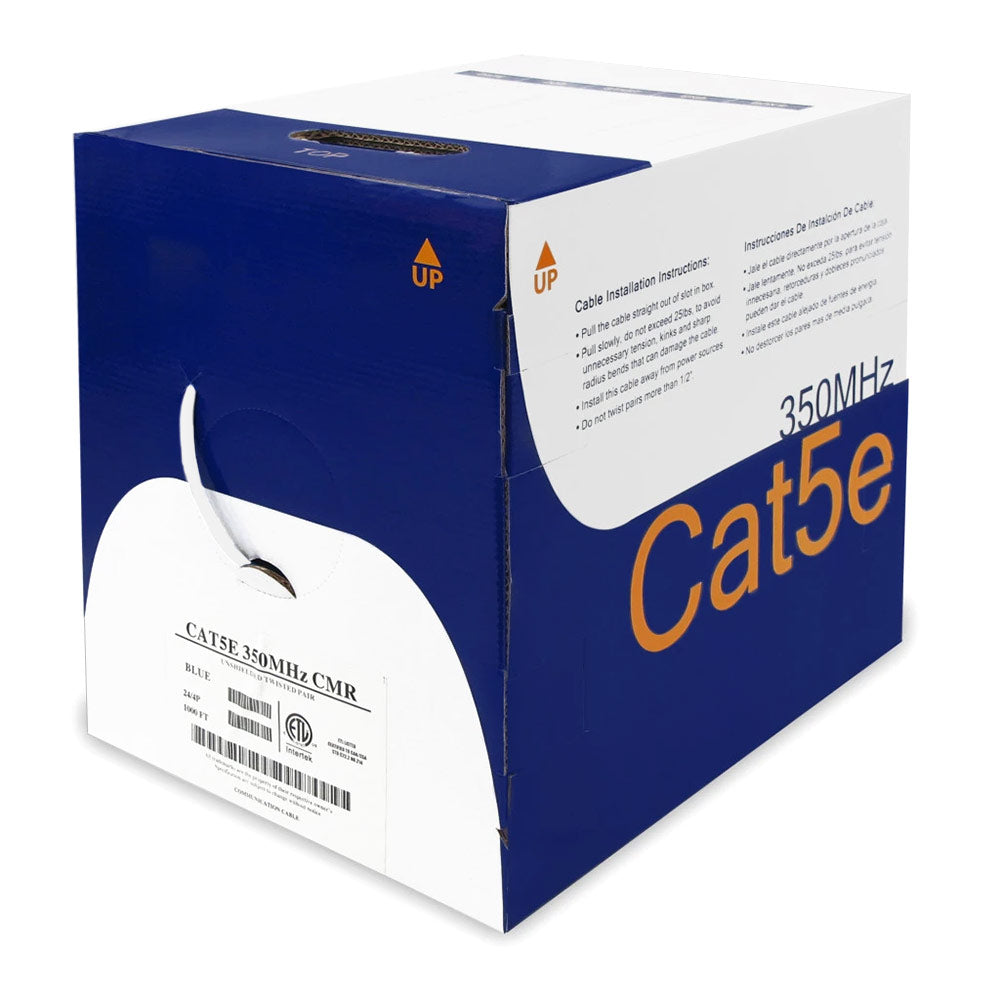 Cat5e Riser Ethernet Cable 1000ft 24AWG Solid Bare Copper 350MHz CMR ETL Listed