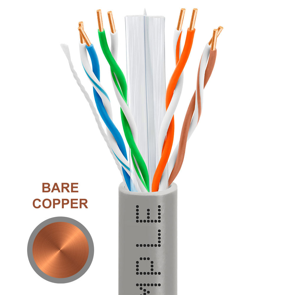 Cat6 Riser Ethernet Cable Unshielded 600MHz Solid Copper 23AWG CMR 1000ft