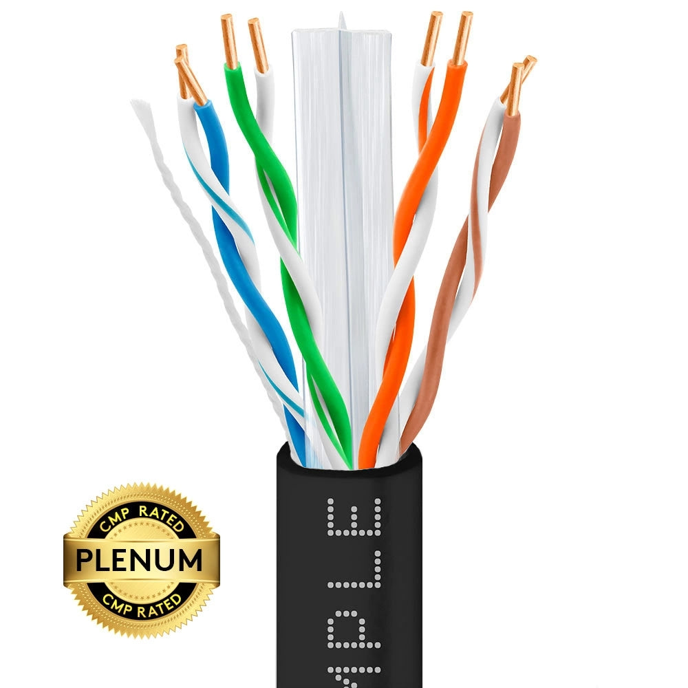 Cat6 Plenum Ethernet Cable Unshielded 550MHz Solid Copper 23AWG CMP 1000ft