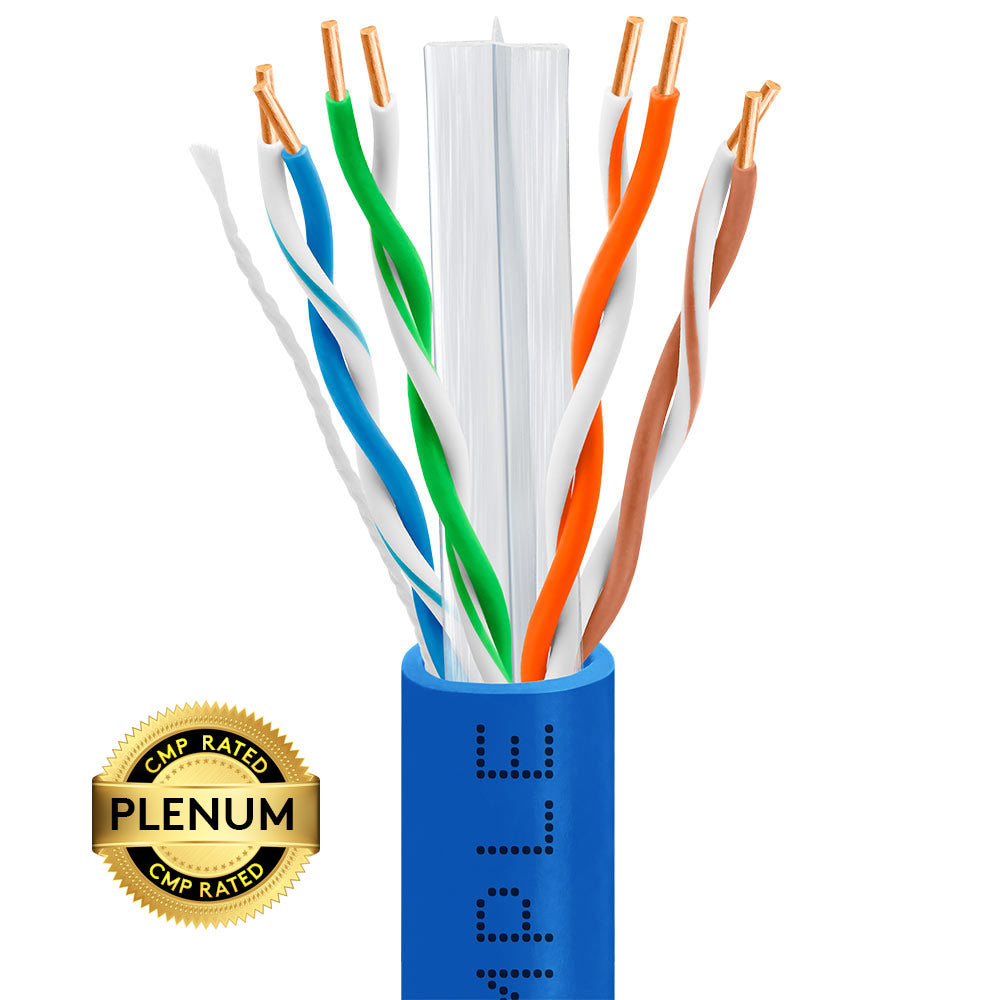 Cat6 Plenum Ethernet Cable Unshielded 550MHz Solid Copper 23AWG CMP 1000ft
