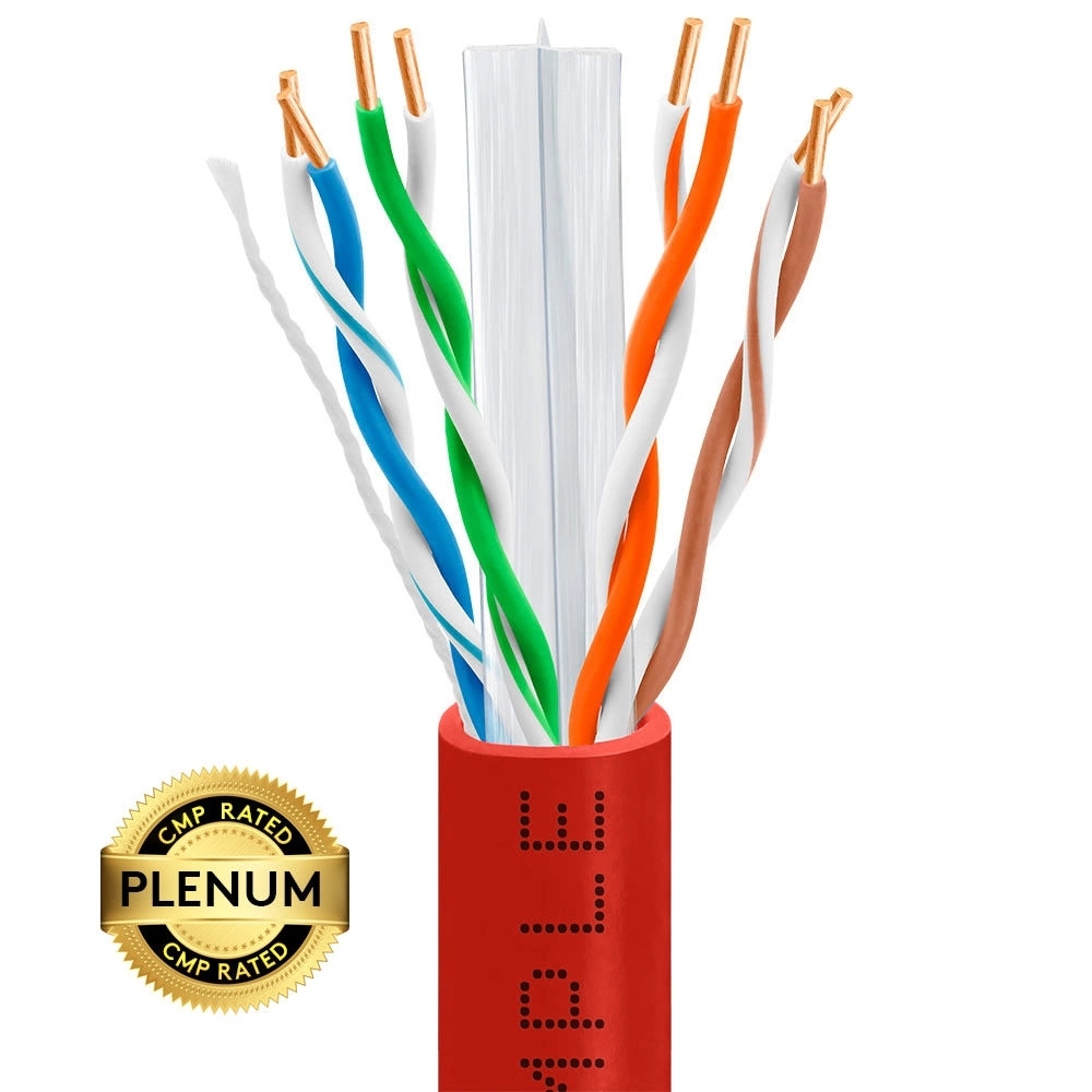 Cat6 Plenum Ethernet Cable Unshielded 550MHz Solid Copper 23AWG CMP 1000ft