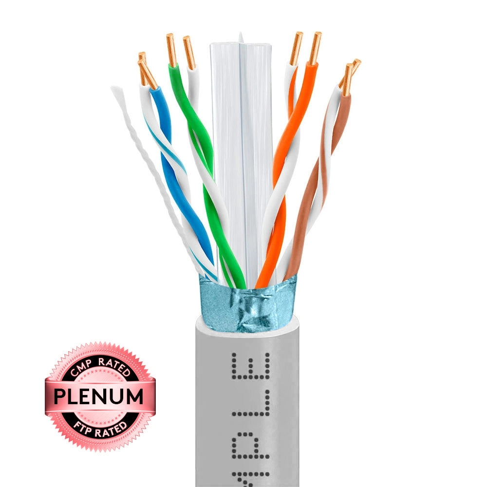 Cat6 Ethernet Cable CMP Plenum Shielded 23AWG Solid Bare Copper 600MHz 1000ft