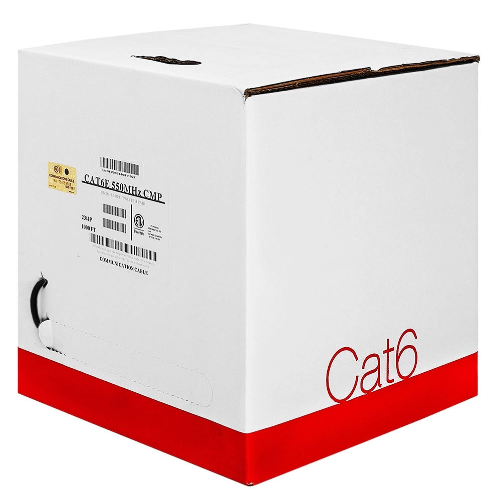 Cat6 Plenum Ethernet Cable 1000ft 23AWG Solid Bare Copper 600MHz PoE PoE+ CMP ETL Listed