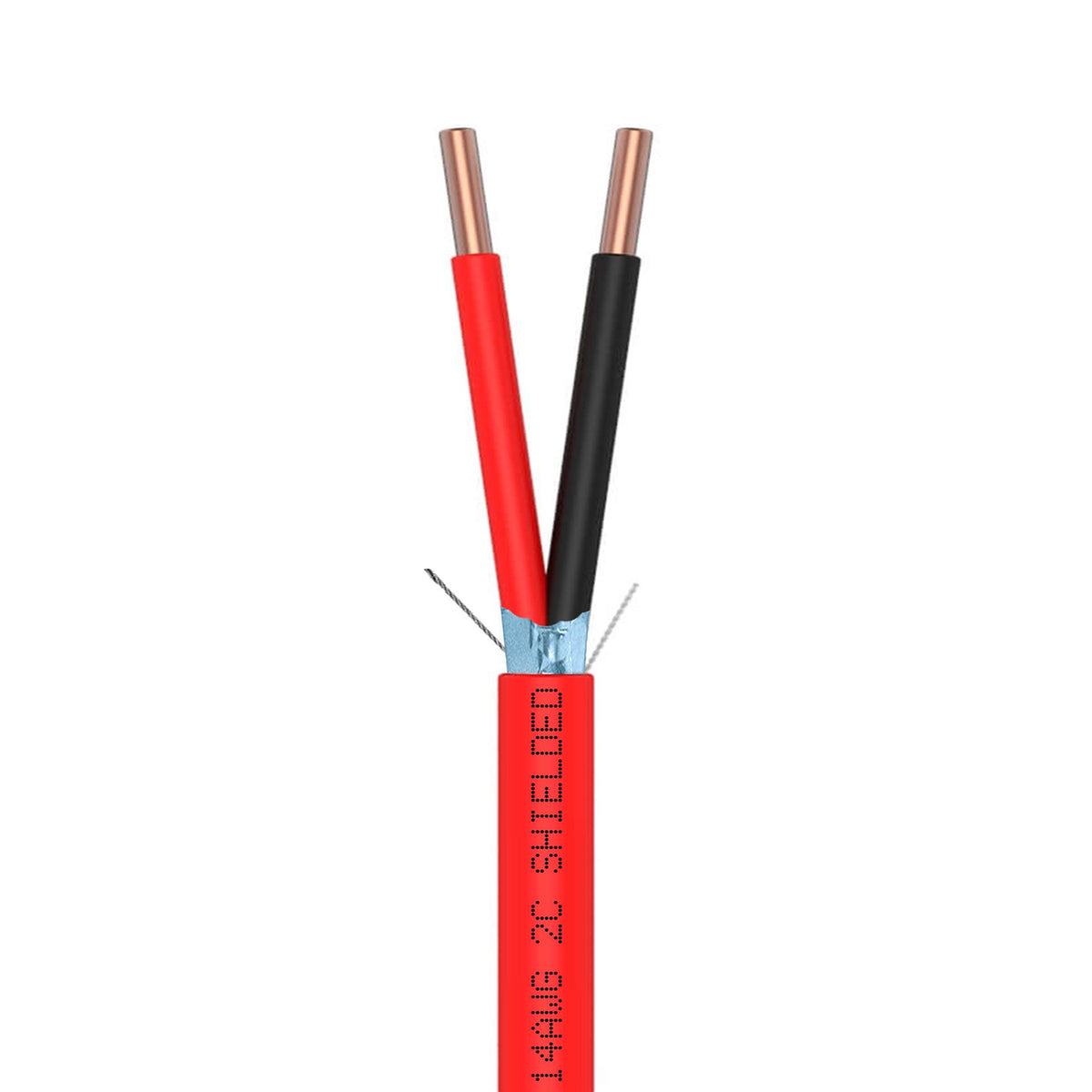 Shielded Fire Alarm Cable 14AWG 2 Solid Conductors Bare Copper FPLR Riser 1000ft Red