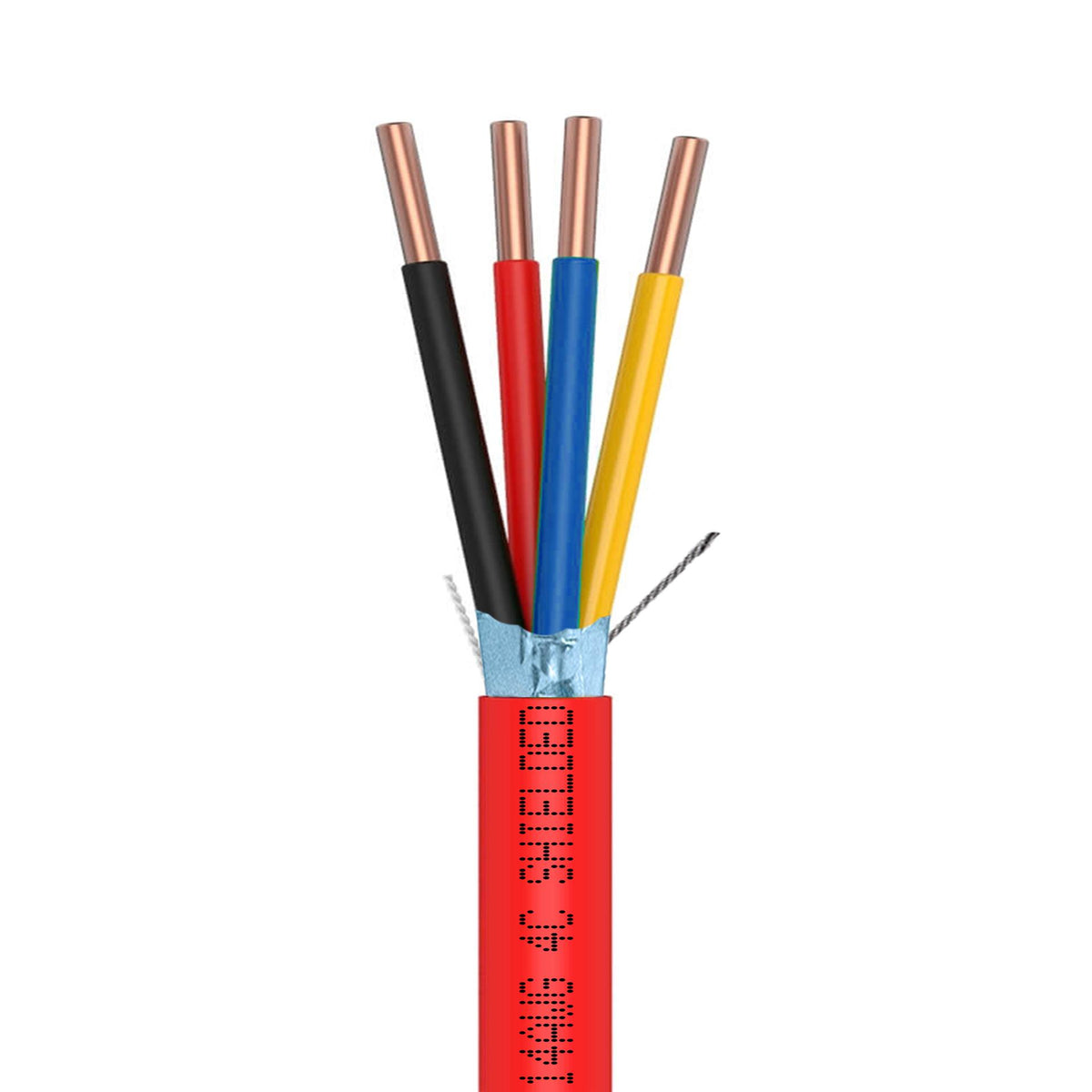 Shielded Fire Alarm Cable 14AWG 4 Solid Conductors Bare Copper FPLR Riser 1000ft Red