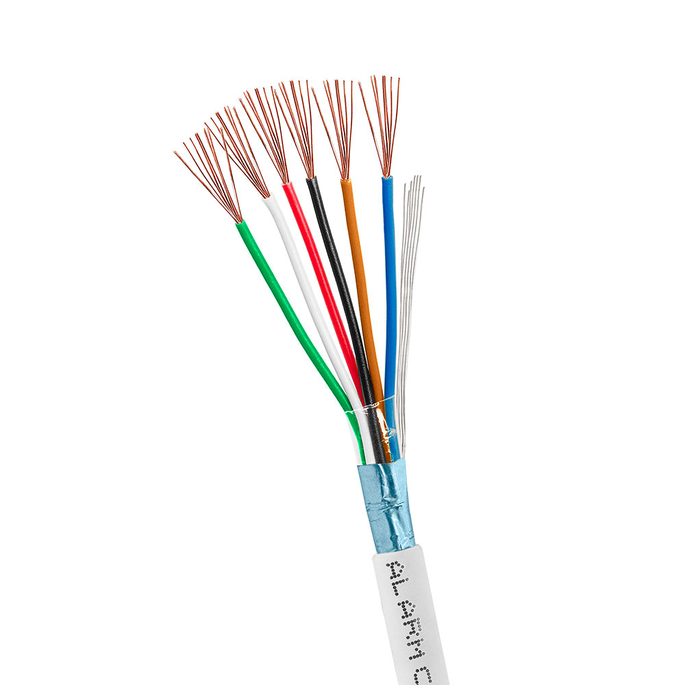 Alarm Security Wire 22AWG 6 Stranded Bare Copper Conductors Shielded CMR CL2R 1000ft White