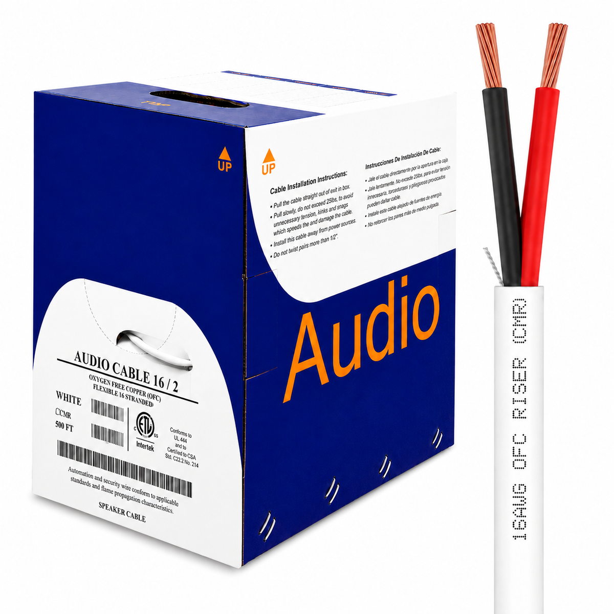 Speaker Wire 16AWG 2 Stranded Conductors OFC In-Wall CMR Riser CL3R 500ft