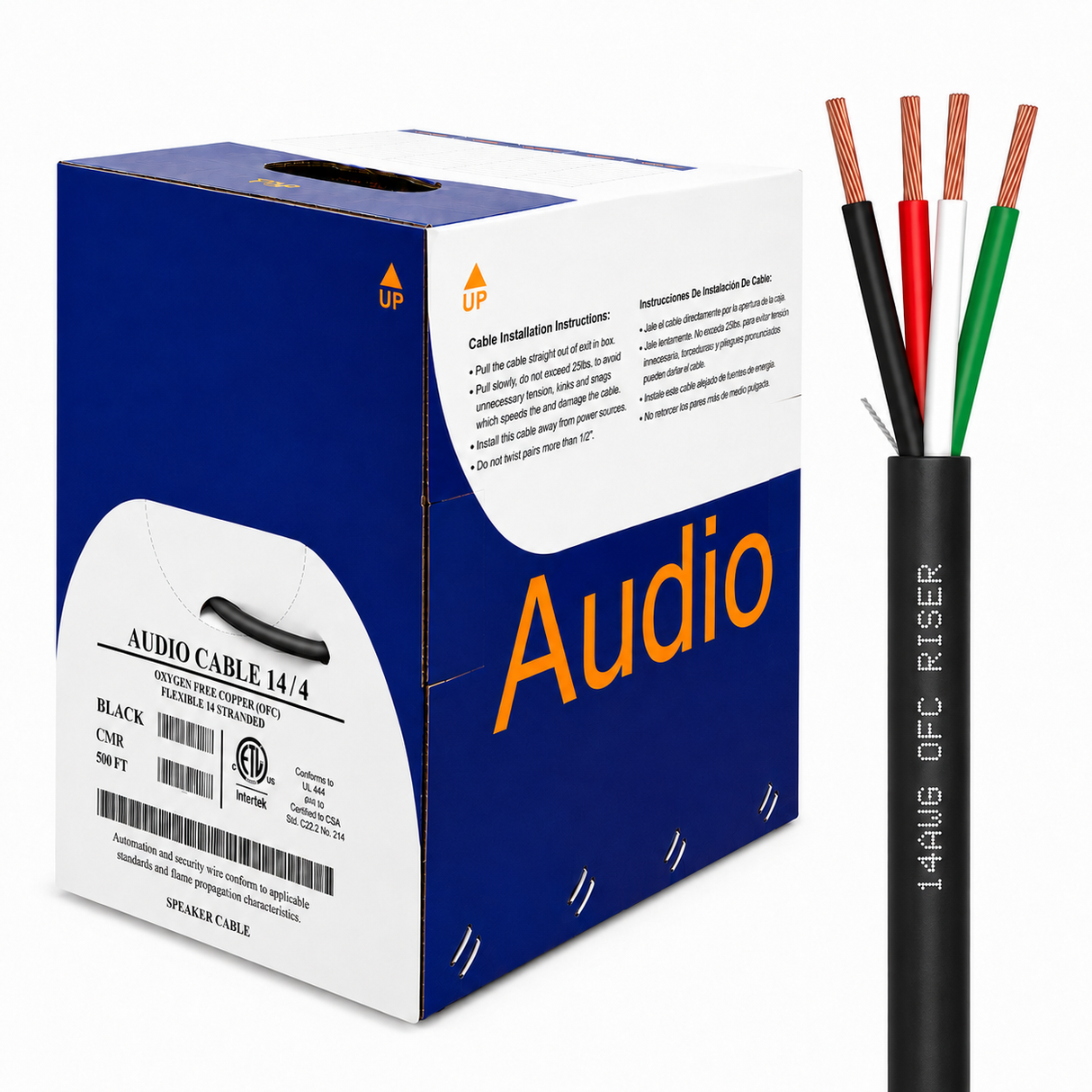 Speaker Wire 14AWG 4 Stranded Conductors OFC In-Wall CMR Riser CL3R 500ft