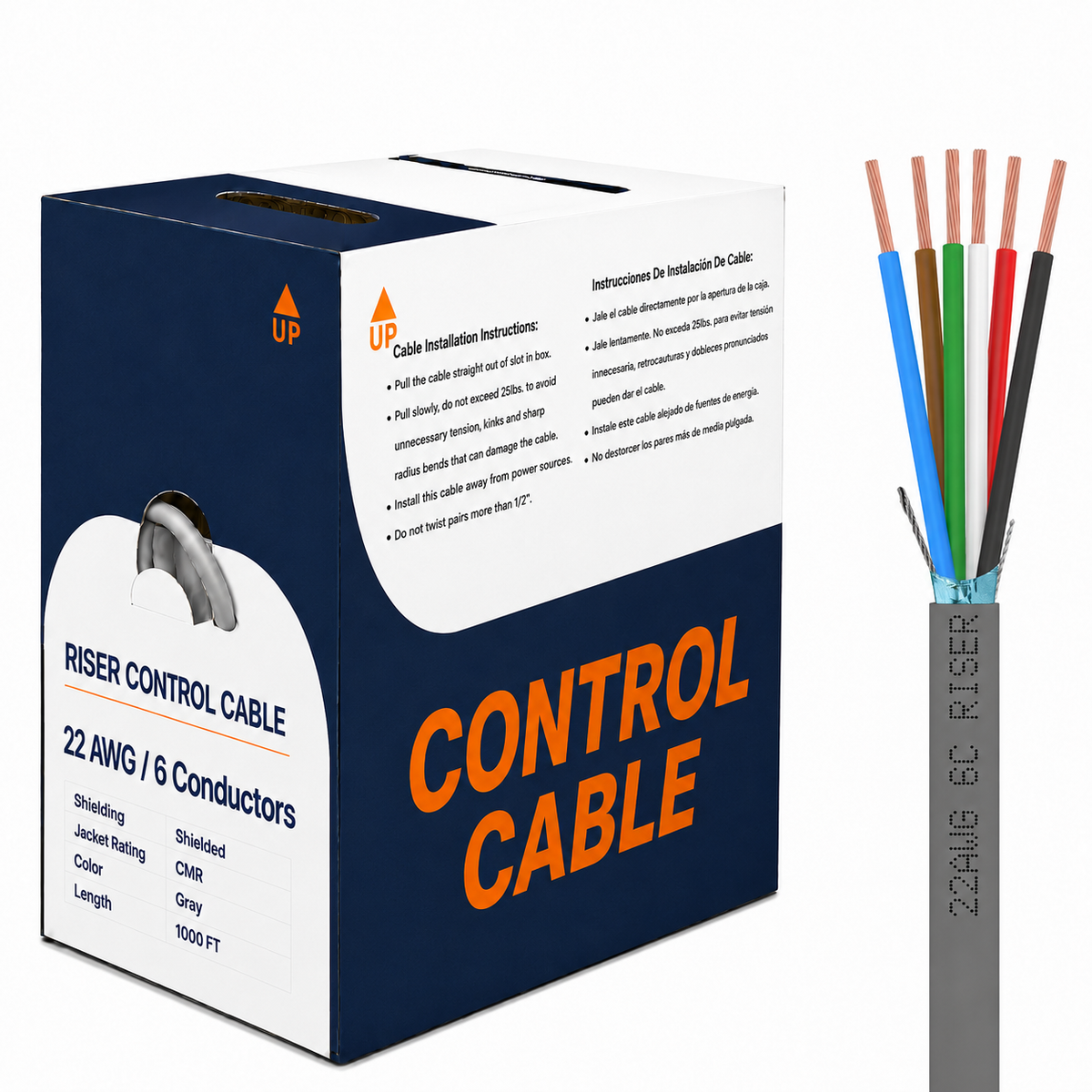 Control Cable Shielded 22AWG 6 Conductor Riser CMR Stranded Copper 1000ft 500ft