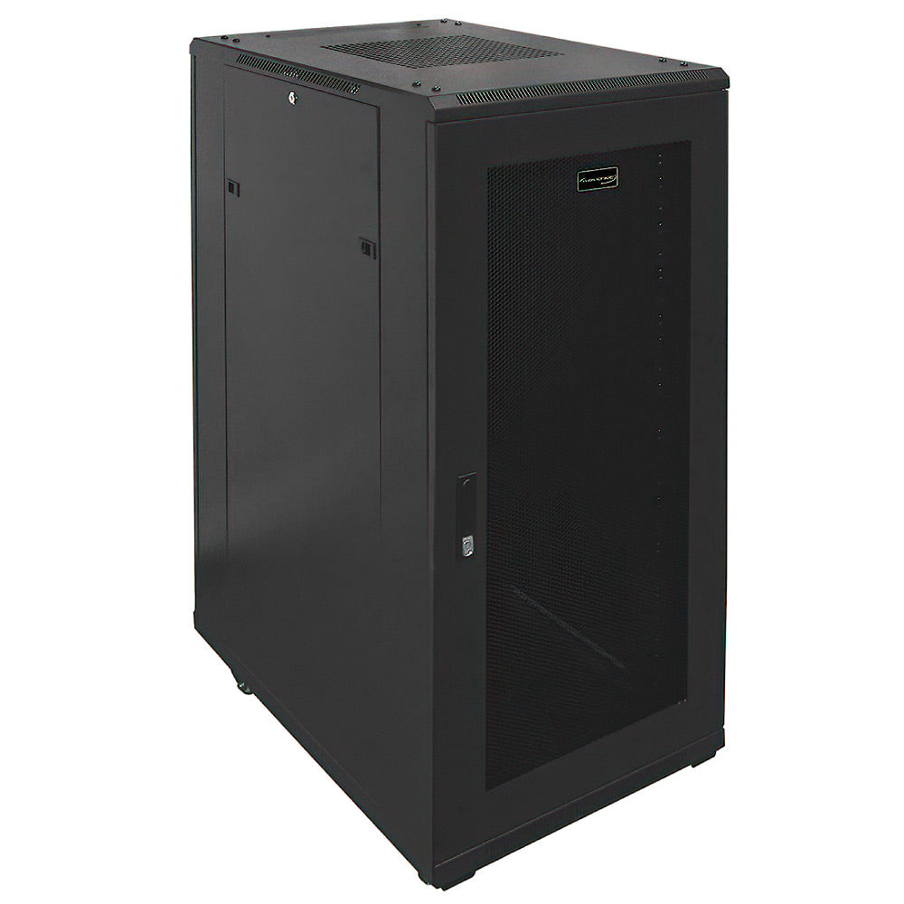 27U Standing Server Rack Cabinet 32in Deep for 19in Network Equipment Casters Steel Black