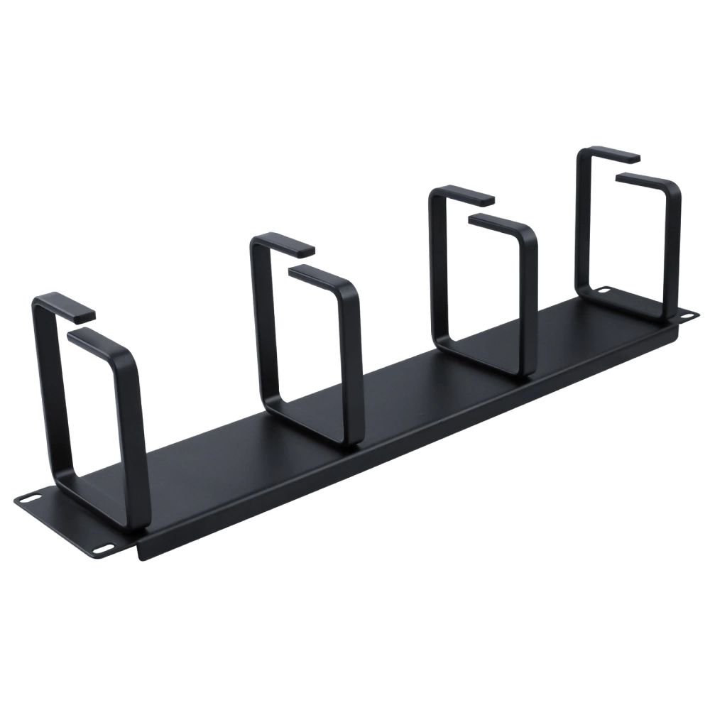 2U Horizontal Cable Manager 4 D-Ring Single-Sided Patch Cord Panel 19in EIA Rack Black