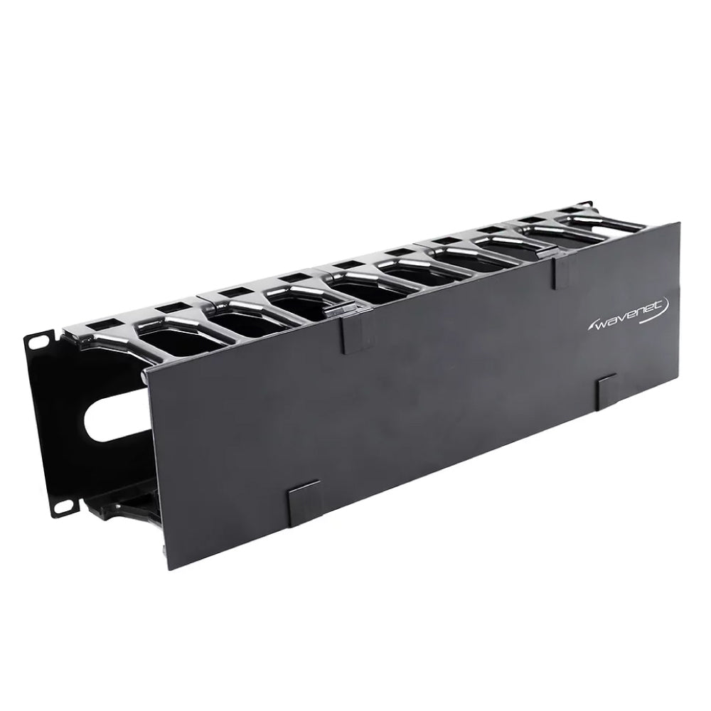 3U Horizontal Cable Manager Single-Sided High-Density Dual Hinge Cover 19in EIA Rack Black