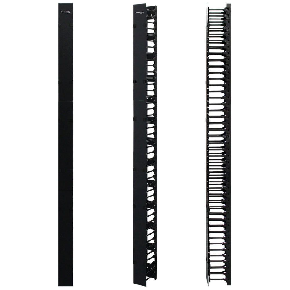 78in Vertical Cable Manager Single-Sided Finger Duct Hinged Cover 2/4 Post 45U Racks Black