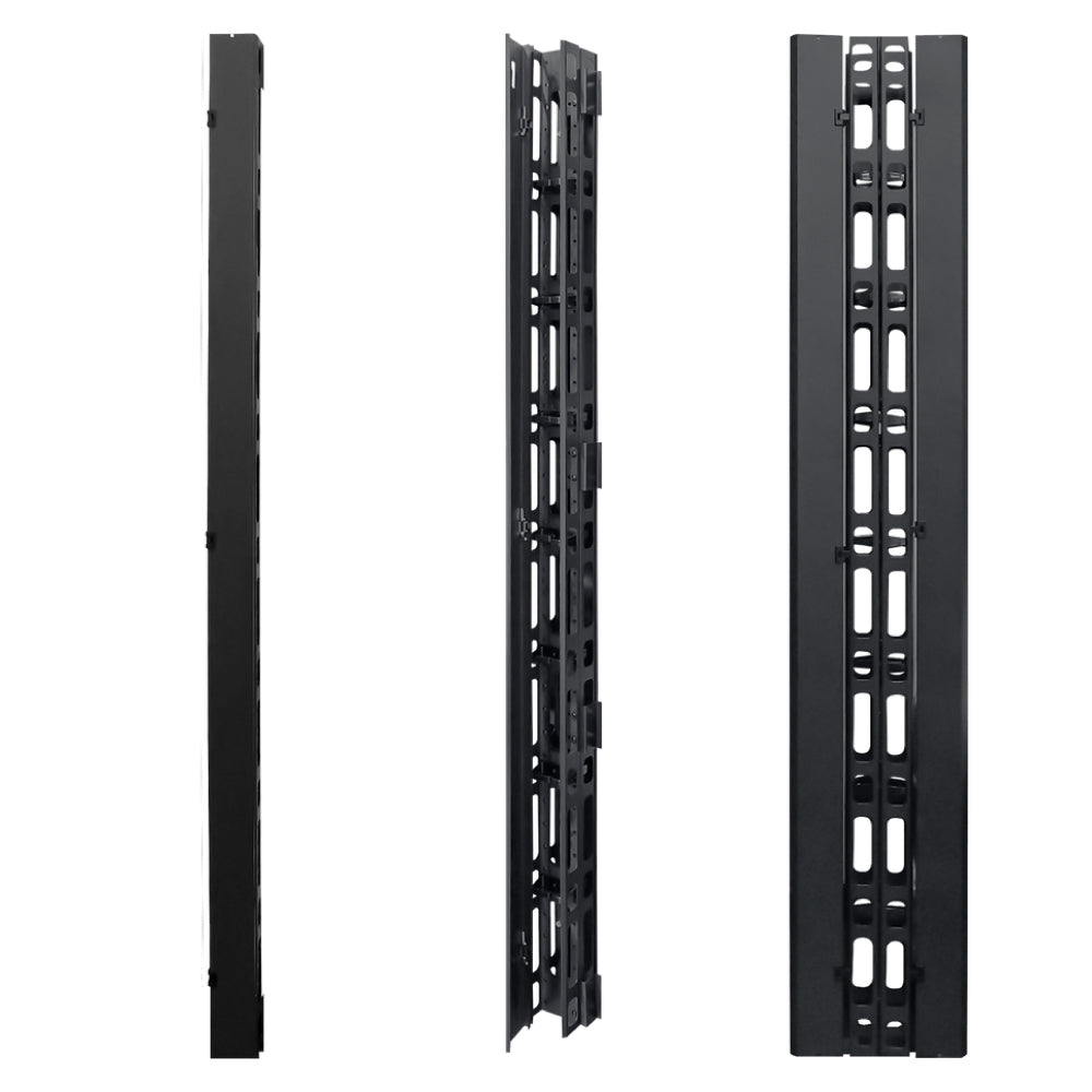 74in Vertical Cable Manager Double-Sided Hinged Cover Cable Rings 45U 2/4 Post Metal Black