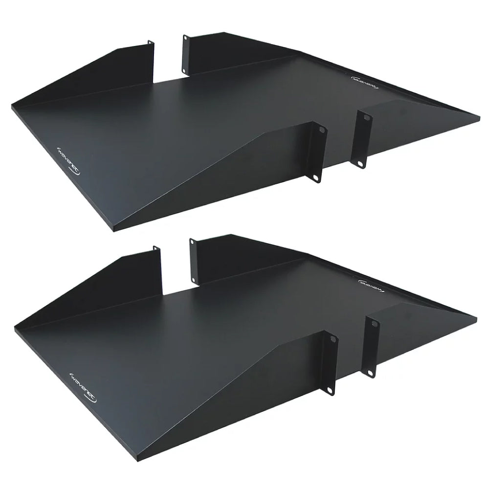 2U Double-Sided Rack Mount Cantilever Shelf 25in Deep Steel Black 2 Pack 110lb Capacity