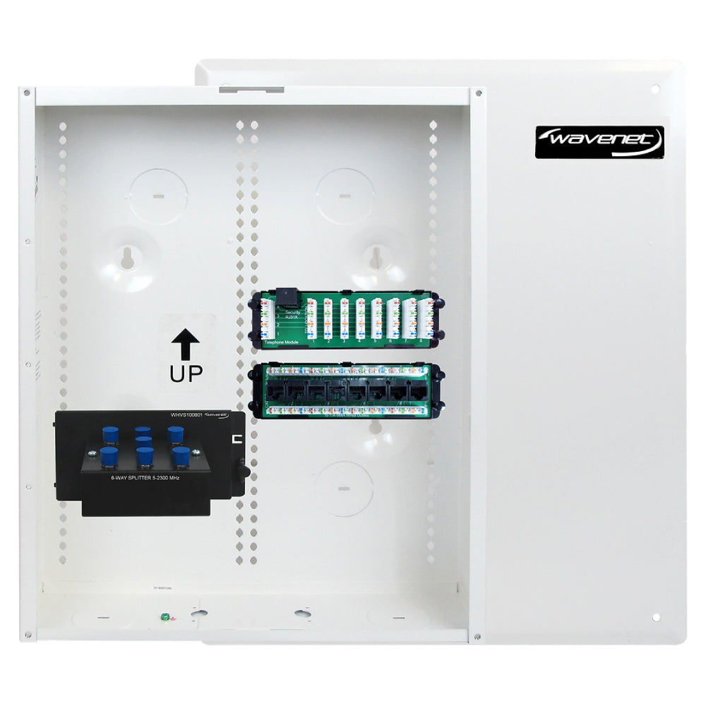 18in Structured Wiring Enclosure Combo Kit Cat6 Data Voice Video Splitter Modules White