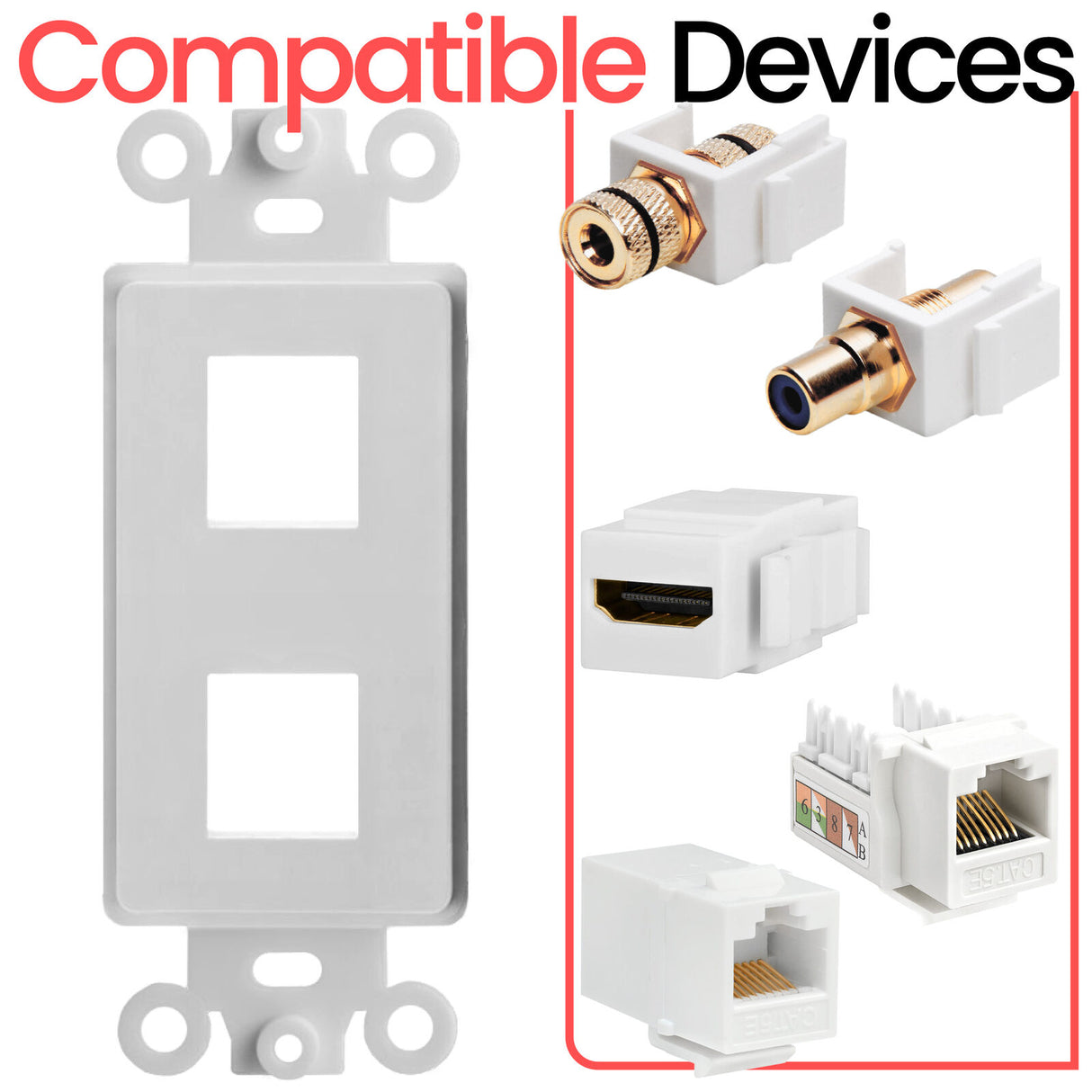 Decorator Wall Plate Insert Keystone Flexible Opening Blank Single Gang White