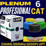 Cat6 Plenum CMP Ethernet Cable 550MHz UTP Pull Box 1000ft 5 Colors
