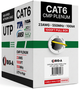Cat6 Ethernet Cable CMP Plenum 23AWG Solid UTP FEP 550MHz Easy Pull Box 1000ft