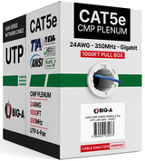 Cat5e Plenum Cable 1000ft CMP 24AWG UTP 350MHz – Bulk Ethernet Network Wire, Unshielded