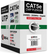 Cat5e Plenum Cable 1000ft CMP 24AWG UTP 350MHz – Bulk Ethernet Network Wire, Unshielded