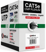 Cat5e Plenum Cable 1000ft CMP 24AWG UTP 350MHz – Bulk Ethernet Network Wire, Unshielded