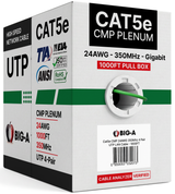 Cat5e Plenum Cable 1000ft CMP 24AWG UTP 350MHz – Bulk Ethernet Network Wire, Unshielded