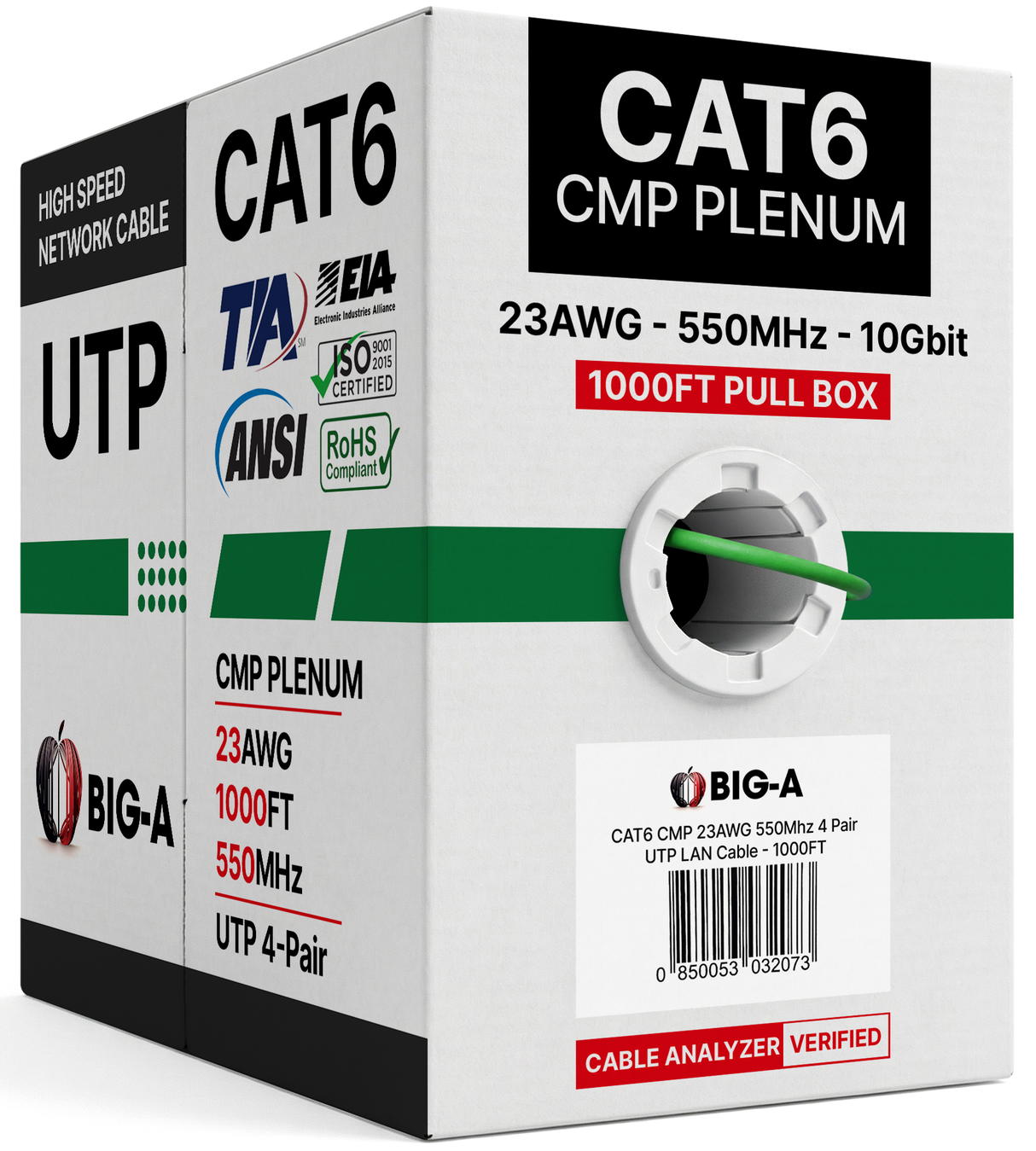 Cat6 Plenum CMP Ethernet Cable 550MHz UTP Pull Box 1000ft 5 Colors