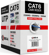 Cat6 Ethernet Cable CMR Riser 23AWG UTP 550MHz Easy Pull Box 1000ft