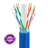 Cat6A Shielded Plenum Ethernet Cable 1000ft 23AWG Solid Bare Copper 750MHz PoE+ ETL Listed