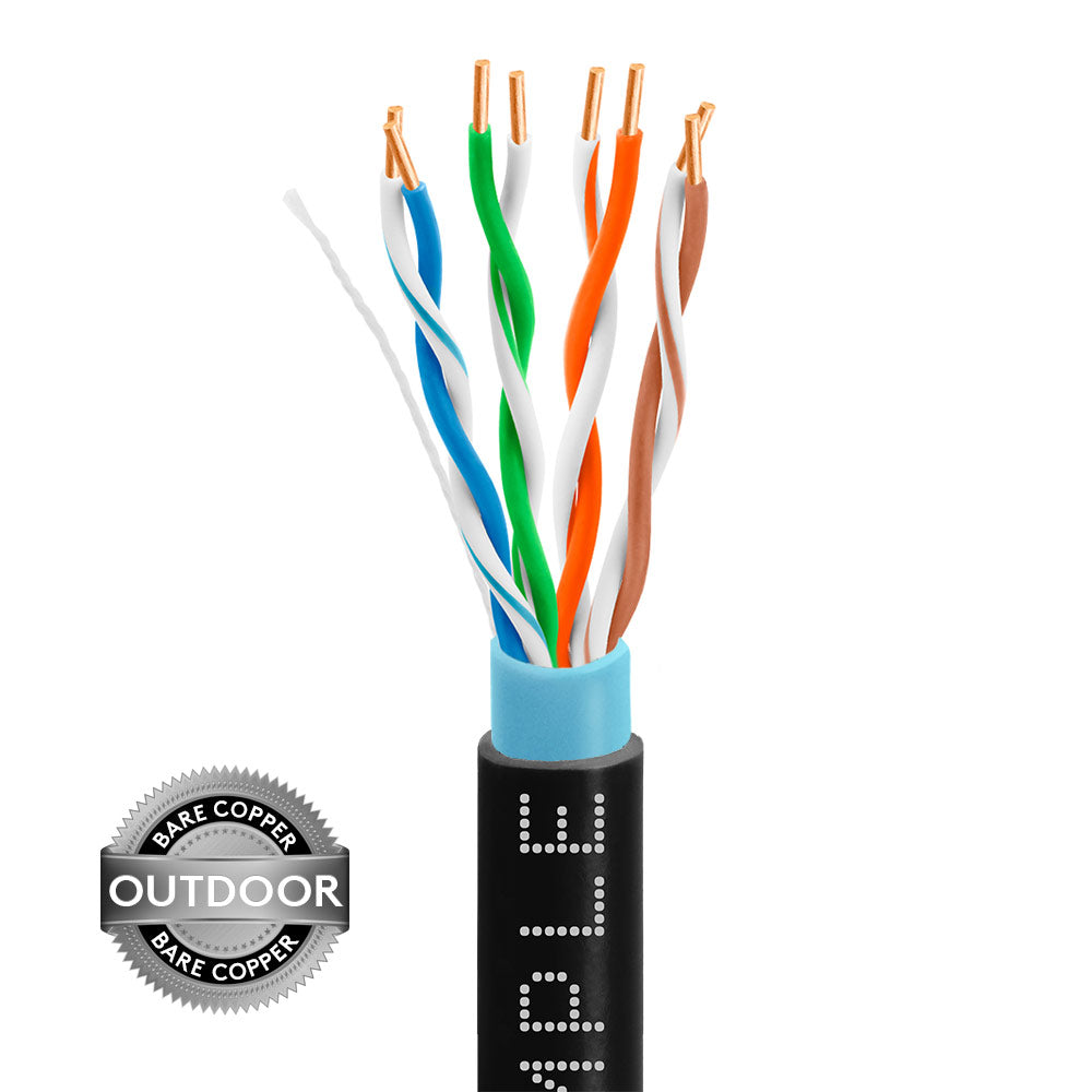 Cat5e Ethernet Cable Outdoor 24AWG Solid Bare Copper WaterBlock 350MHz 1000ft
