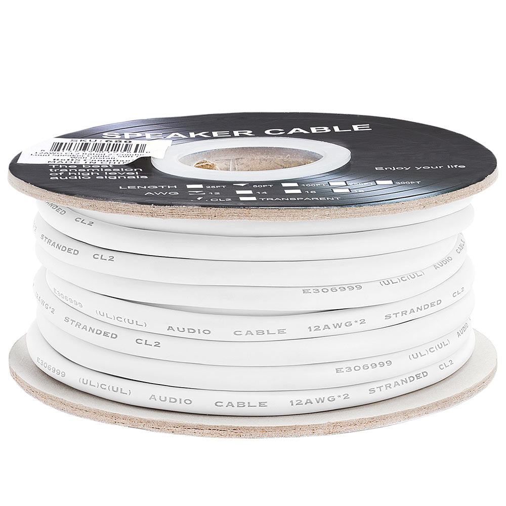In-Wall Speaker Wire 12AWG 2 Stranded Conductors CL2 Rated White