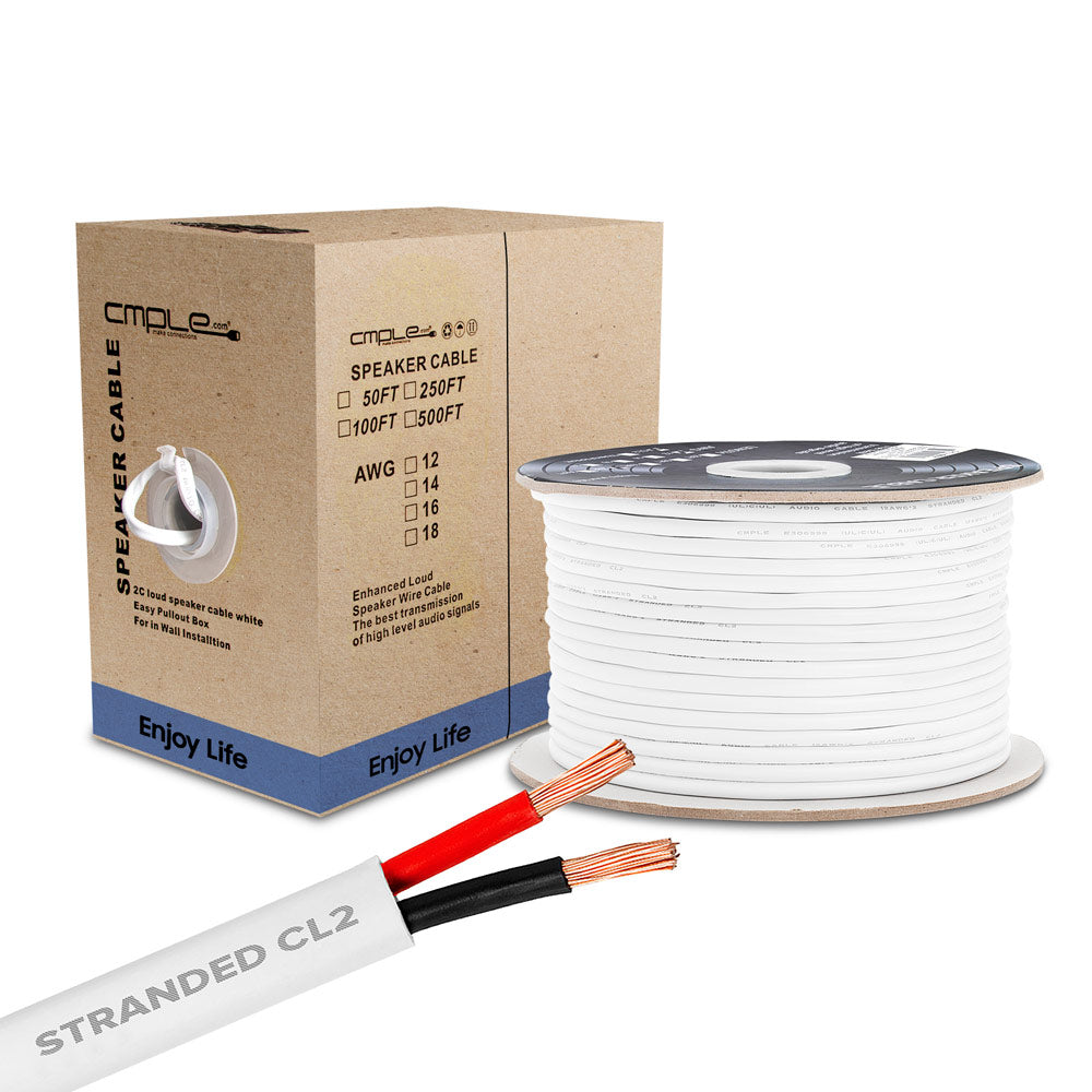 In-Wall Speaker Wire 18AWG 2 Stranded Conductors CL2 Rated White