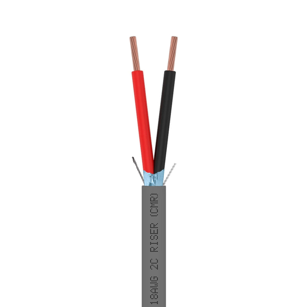 Control Cable Shielded 18AWG 2 Conductor Riser CMR Stranded Copper 1000ft Gray White