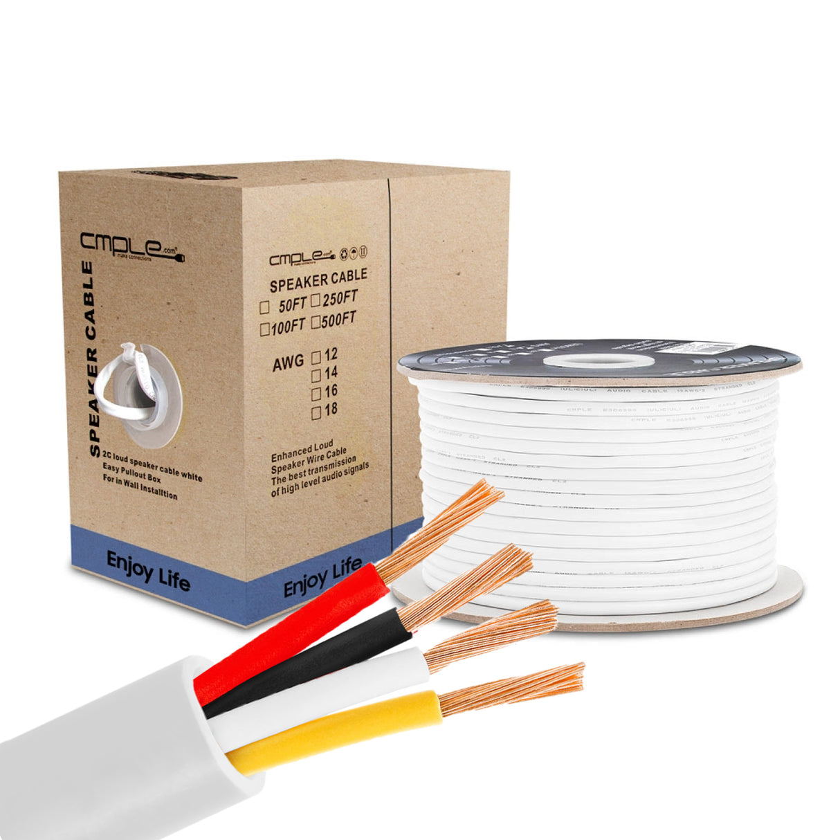 In-Wall Speaker Wire 16AWG 4 Stranded Conductors CL2 Rated White