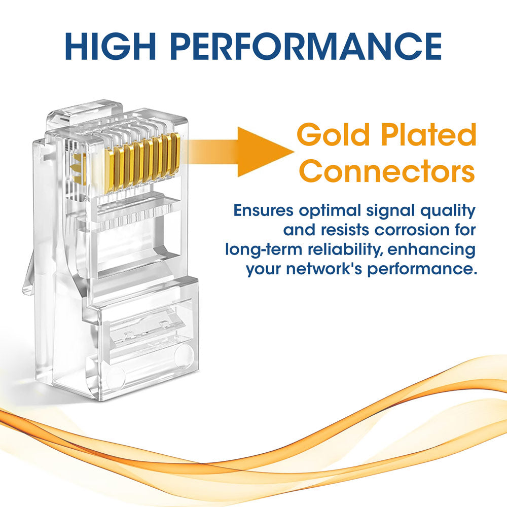 RJ45 Cat6 Modular Plug 8P8C 50u Gold Easy Crimp Solid Wire 100 Pack