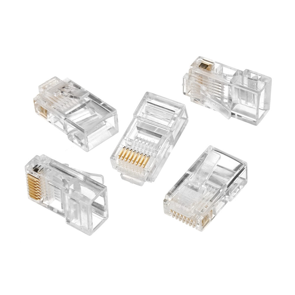RJ45 Cat5e Modular Plug 8P8C 50u Gold Solid Wire Crimp 100 Pack