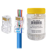 RJ45 Pass-Through Modular Plug Cat5e Cat6 8P8C 50u Gold PoE 100 Pack