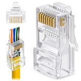 RJ45 Pass-Through Modular Plug Cat5e Cat6 8P8C 50u Gold PoE 100 Pack